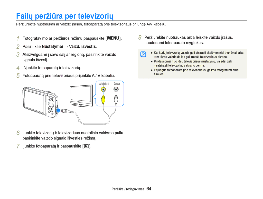 Samsung EC-PL20ZZBPBE2, EC-PL20ZZBPSE2 Failǐ peržiǌra per televizoriǐ, 3DVLULQNLWHNustatymai Vaizd. išvestis, ¿Opxrwl 