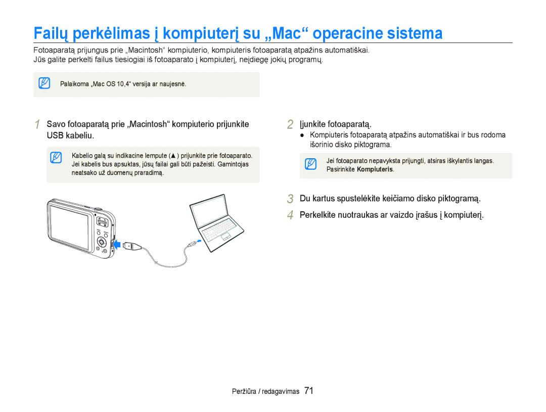 Samsung EC-PL20ZZBPSE2 manual Failǐ perkơlimas Ƴ kompiuterƳ su „Mac operacine sistema, QHDWVDNRXåGXRPHQǐSUDUDGLPą 