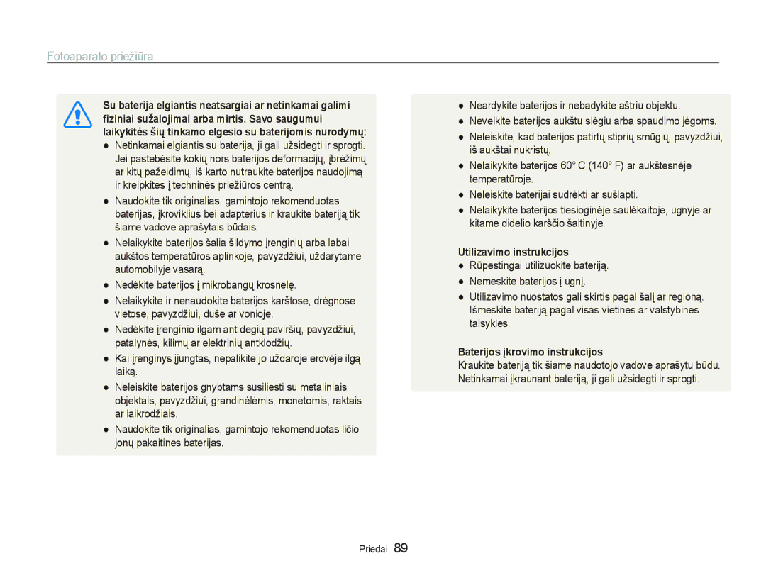 Samsung EC-PL20ZZBPSE2, EC-PL20ZZBPBE2  1HGơNLWHEDWHULMRVƳPLNUREDQJǐNURVQHOĊ, Utilizavimo instrukcijos, 3ULHGDL 