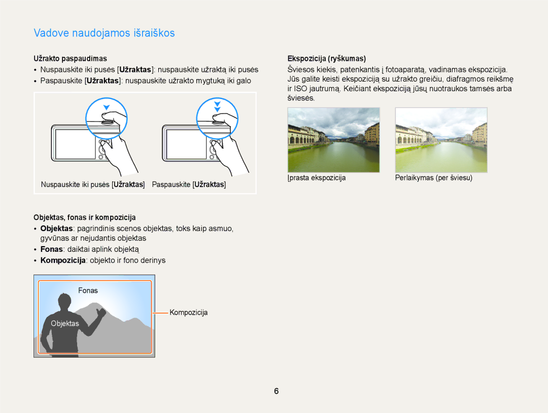 Samsung EC-PL20ZZBPBE2, EC-PL20ZZBPSE2 Vadove naudojamos išraiškos, Užrakto paspaudimas, Objektas, fonas ir kompozicija 