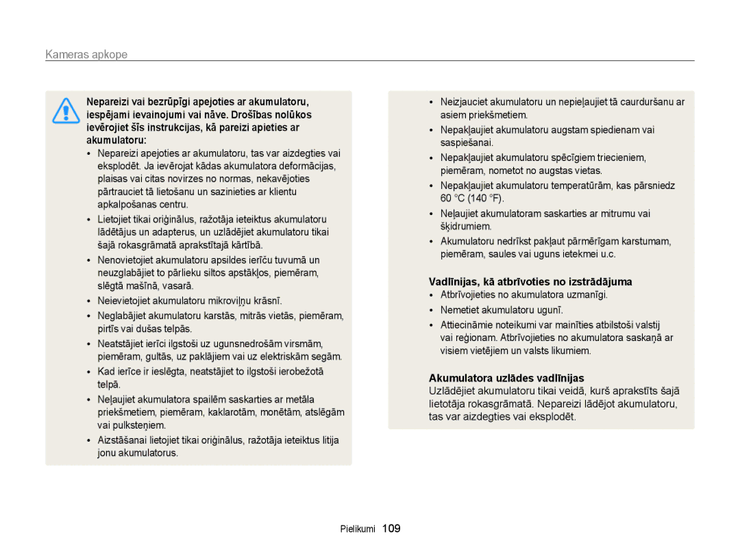 Samsung EC-PL20ZZBPSE2, EC-PL210ZBPBE2 manual Vadlīnijas, kā atbrīvoties no izstrādājuma, Akumulatora uzlādes vadlīnijas 