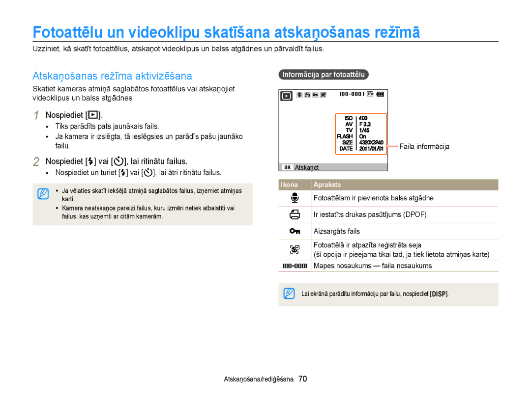 Samsung EC-PL210ZBPBE2 manual Fotoattēlu un videoklipu skatīšana atskaņošanas režīmā, Atskaņošanas režīma aktivizēšana 