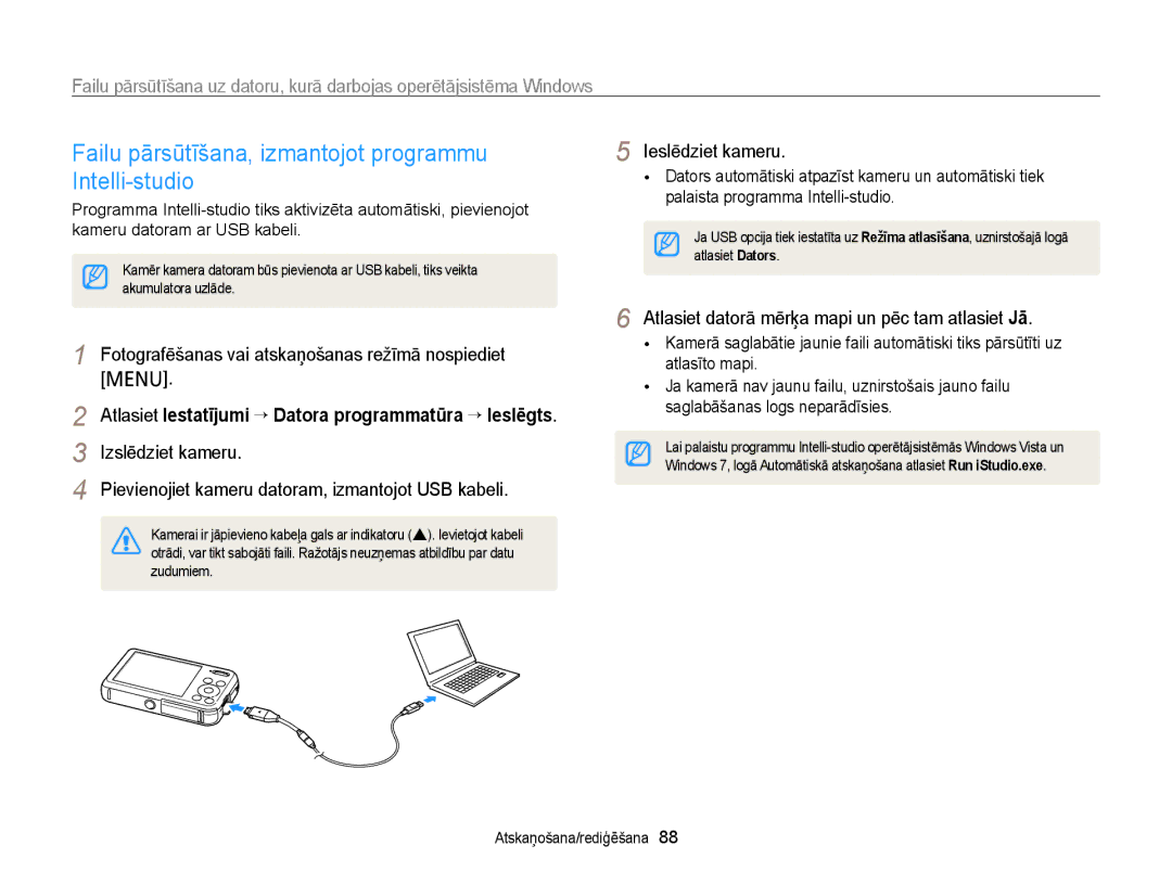 Samsung EC-PL120ZBPBE2, EC-PL20ZZBPSE2, EC-PL210ZBPBE2 manual Failu pārsūtīšana, izmantojot programmu Intelli-studio 