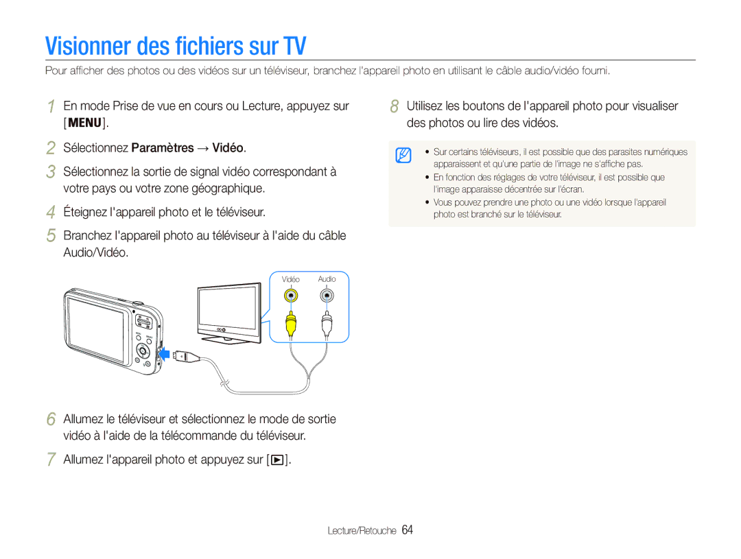 Samsung EC-PL121ZFDBE1, EC-PL20ZZDPSZA, EC-PL20ZZDPBZA, EC-PL20ZZBPRE1, EC-PL121ZBDBE1 manual Visionner des ﬁchiers sur TV 