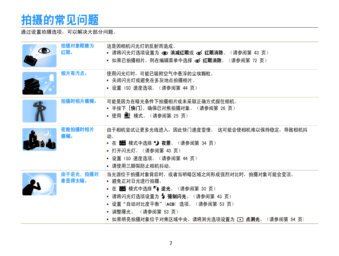 Samsung EC-PL210ZBPBE2, EC-PL210ZBPBE1, EC-PL210ZBPSE1, EC-PL21ZZBPBE2, EC-PL210ZBPBE3, EC-PL210ZBPSE3, EC-PL21ZZBPPE2 拍摄的常见问题 