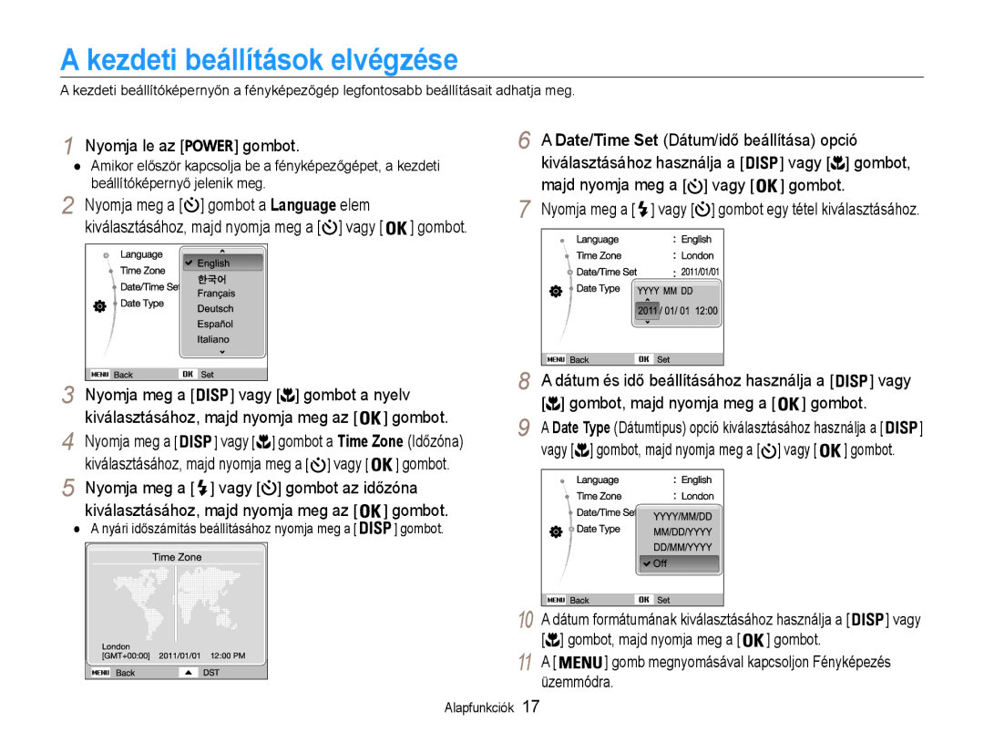 Samsung EC-PL210ZBPBE1, EC-PL210ZBPSE1 Kezdeti beállítások elvégzése, Kiválasztásához használja a, Vagy, Gombot, Üzemmódra 