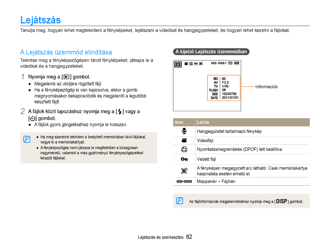 Samsung EC-PL210ZBPBE1, EC-PL210ZBPSE1, EC-PL21ZZBPBE2 manual Lejátszás üzemmód elindítása, Kijelző Lejátszás üzemmódban 