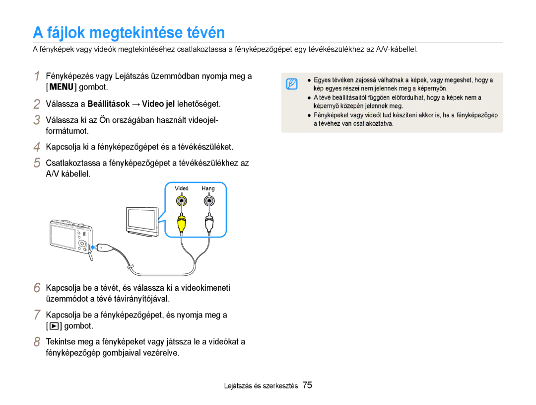 Samsung EC-PL210ZBPSE3, EC-PL210ZBPBE1, EC-PL210ZBPSE1, EC-PL21ZZBPBE2, EC-PL210ZBPBE3 manual Fájlok megtekintése tévén 