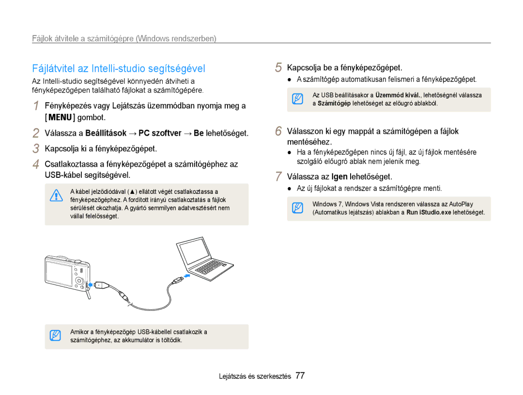 Samsung EC-PL210ZBPPE2 Fájlátvitel az Intelli-studio segítségével, Fájlok átvitele a számítógépre Windows rendszerben 