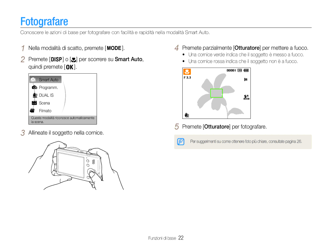 Samsung EC-PL210ZBPSE1, EC-PL210ZBPBE1 manual Fotografare, Premete Otturatore per fotografare, Per scorrere su Smart Auto 