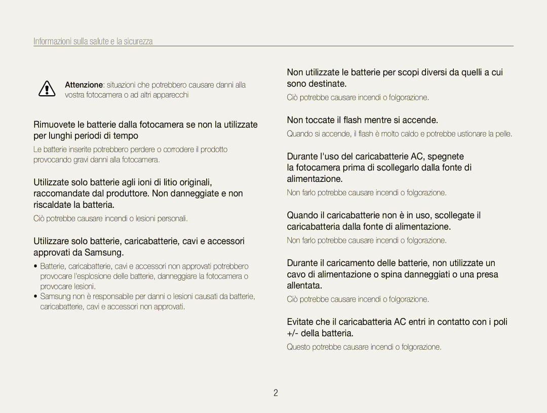 Samsung EC-PL21ZZBPPE1, EC-PL210ZBPBE1 Informazioni sulla salute e la sicurezza, Non toccate il flash mentre si accende 