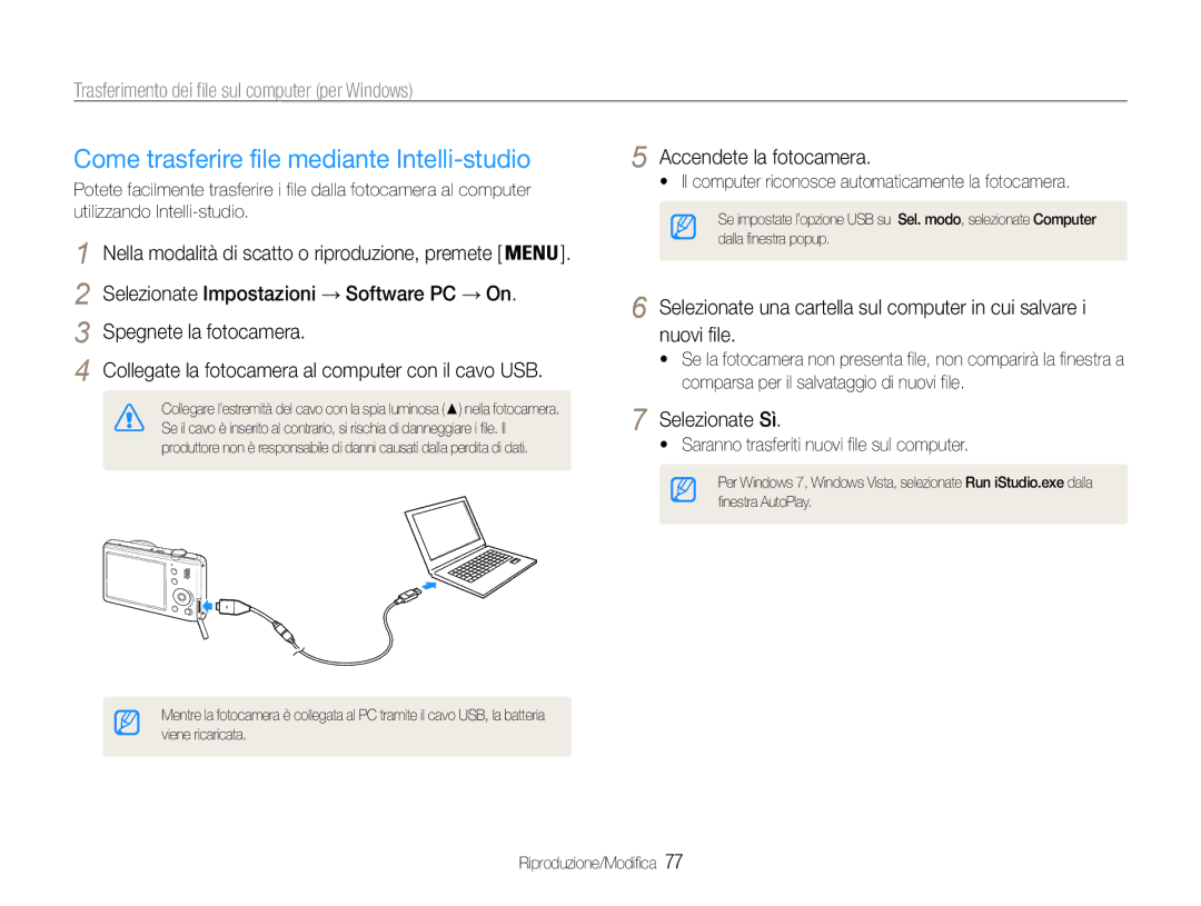 Samsung EC-PL210ZCPSCN manual Come trasferire file mediante Intelli-studio, Trasferimento dei file sul computer per Windows 