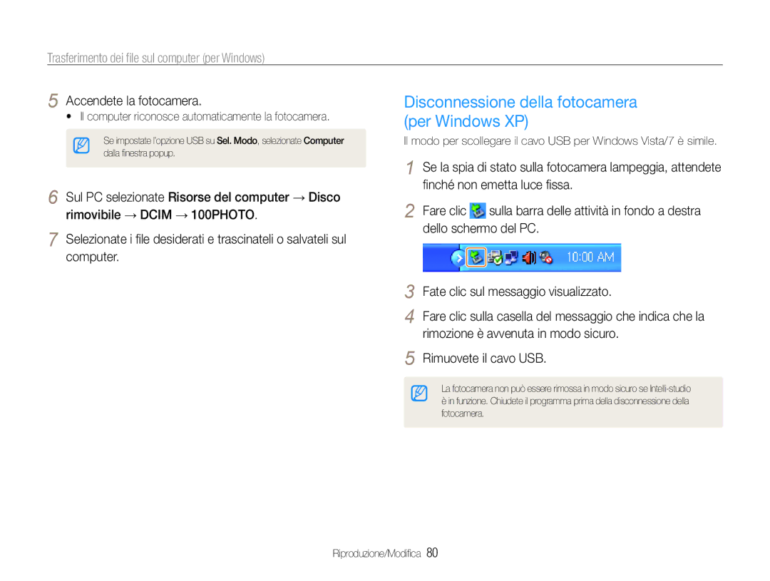 Samsung EC-PL210ZDPSME, EC-PL210ZBPBE1, EC-PL21ZZBPBE3, EC-PL21ZZBPPE1 manual Disconnessione della fotocamera per Windows XP 