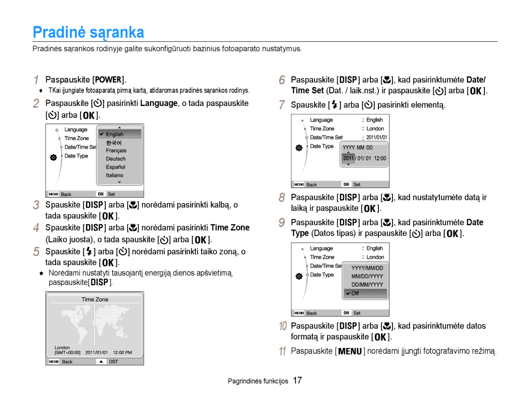 Samsung EC-PL210ZBPBE2 manual Pradinė sąranka 