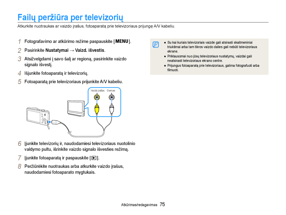 Samsung EC-PL210ZBPBE2 manual Failų peržiūra per televizorių, Fotografavimo ar atkūrimo režime paspauskite 