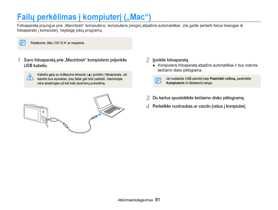 Samsung EC-PL210ZBPBE2 manual Failų perkėlimas į kompiuterį „Mac, Du kartus spustelėkite keičiamo disko piktogramą 