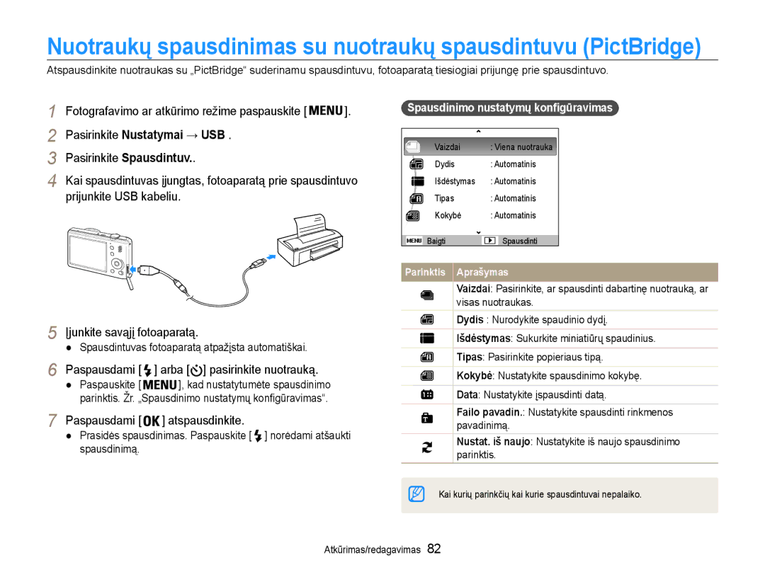 Samsung EC-PL210ZBPBE2 manual Paspausdami arba pasirinkite nuotrauką, Paspausdami atspausdinkite 