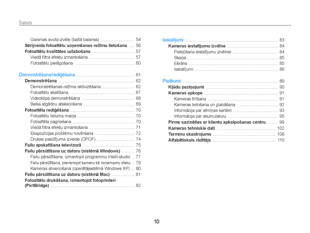 Samsung EC-PL210ZBPBE2 manual Saturs﻿, Sērijveida fotoattēlu uzņemšanas režīmu lietošana 