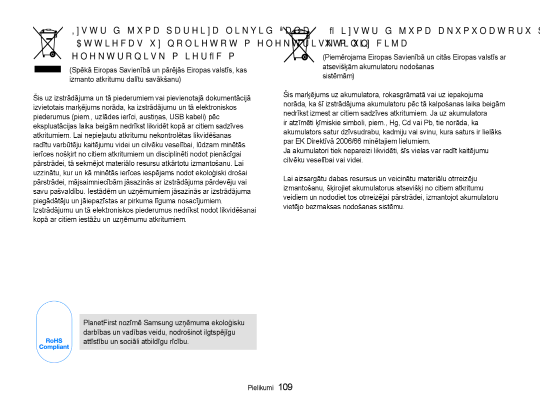 Samsung EC-PL210ZBPBE2 manual Šī izstrādājuma akumulatoru pareiza utilizācija 