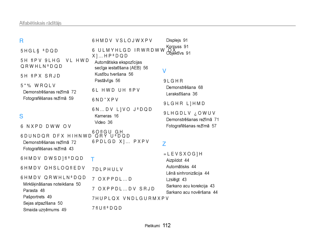 Samsung EC-PL210ZBPBE2 manual Kustību tveršana 56 Pastāvīgs, Kameras Video, Displejs Korpuss Objektīvs 