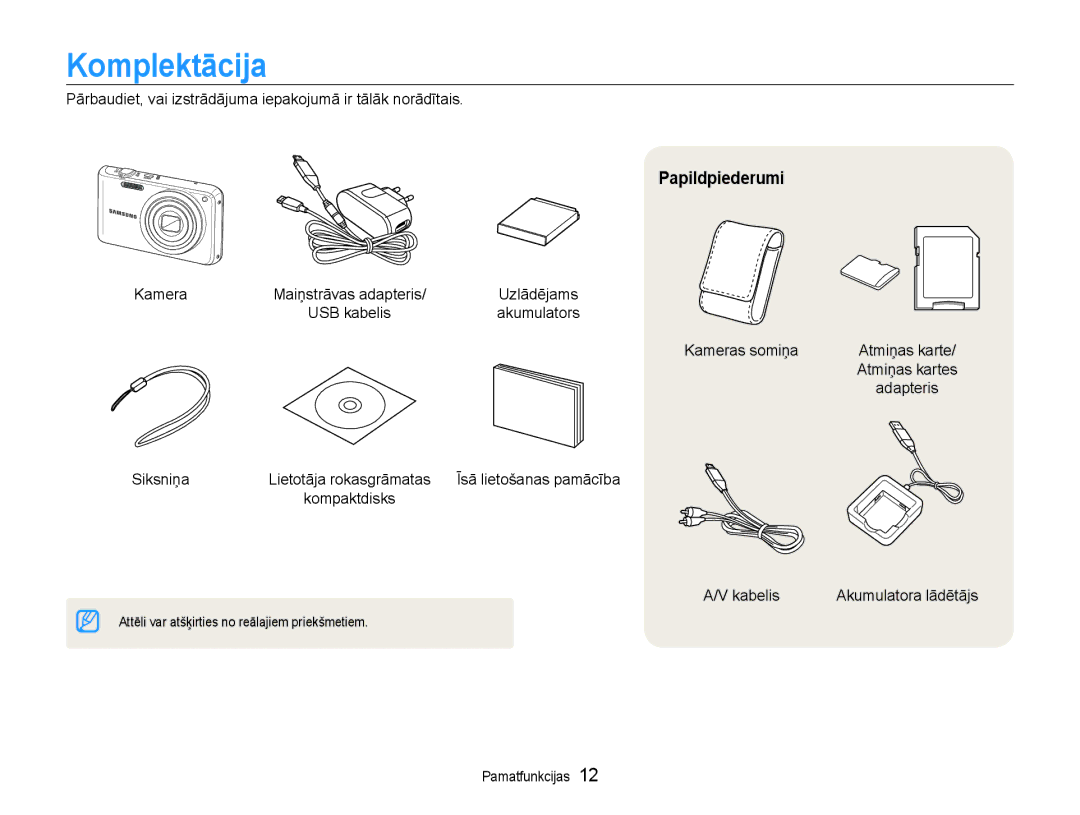 Samsung EC-PL210ZBPBE2 manual Komplektācija, Papildpiederumi 