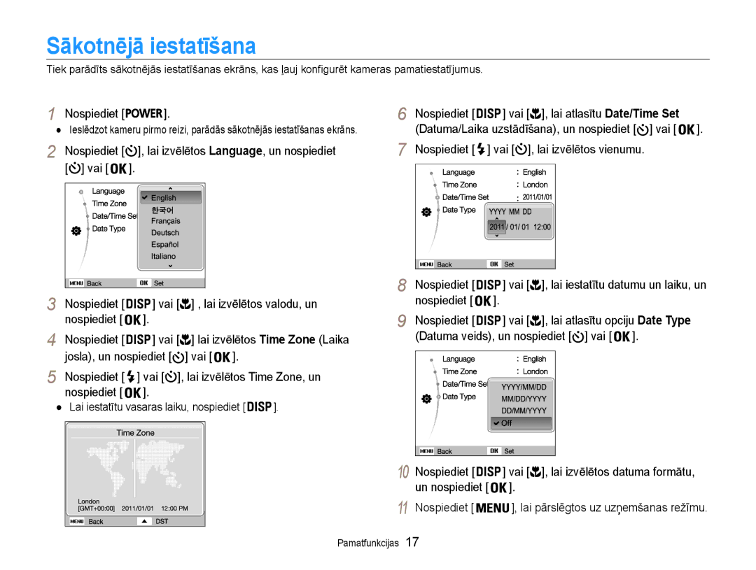 Samsung EC-PL210ZBPBE2 manual Sākotnējā iestatīšana 