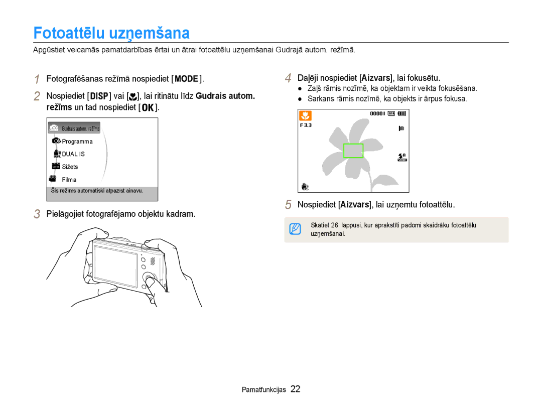 Samsung EC-PL210ZBPBE2 Fotoattēlu uzņemšana, Nospiediet Vai , lai ritinātu līdz Gudrais autom, Režīms un tad nospiediet 