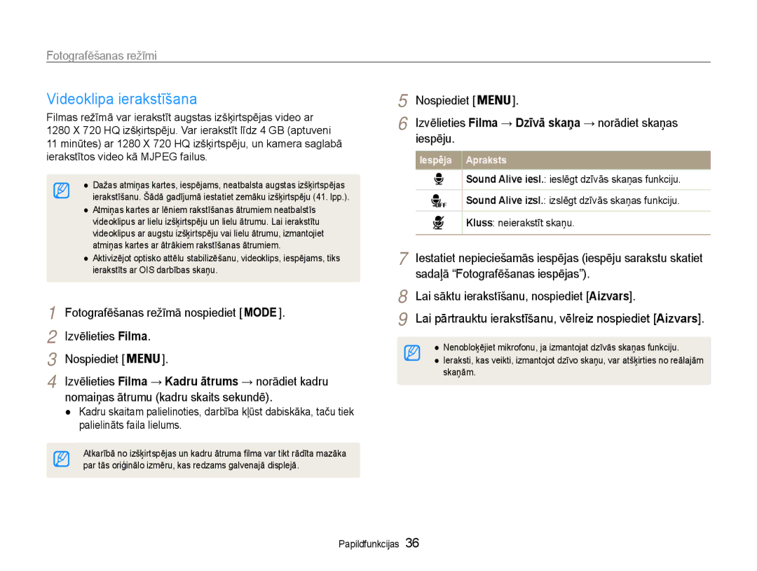 Samsung EC-PL210ZBPBE2 manual Videoklipa ierakstīšana, Izvēlieties Filma 