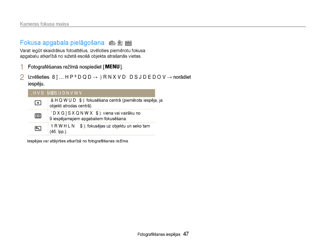 Samsung EC-PL210ZBPBE2 manual Fokusa apgabala pielāgošana, Izvēlieties Uzņemšana → Fokusa apgabals → norādiet 