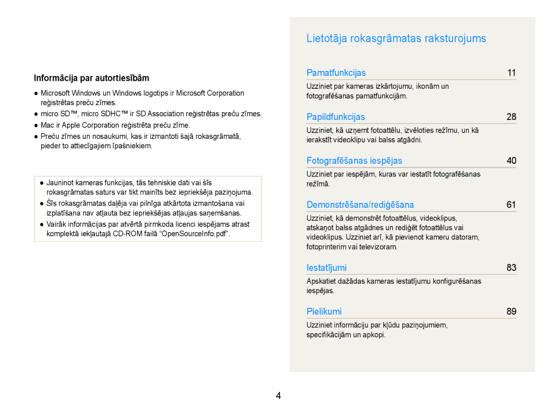 Samsung EC-PL210ZBPBE2 manual Lietotāja rokasgrāmatas raksturojums, Informācija par autortiesībām 