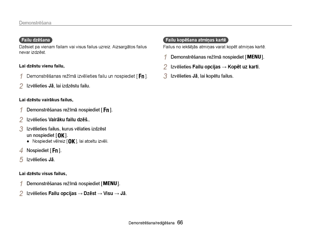 Samsung EC-PL210ZBPBE2 manual Izvēlieties Jā, lai izdzēstu failu, Izvēlieties Vairāku failu dzēš 