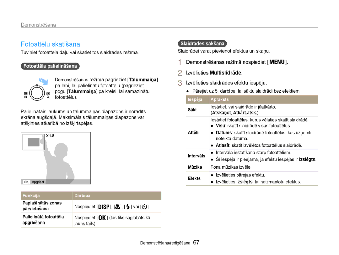 Samsung EC-PL210ZBPBE2 manual Izvēlieties Multislīdrāde, Tuviniet fotoattēla daļu vai skatiet tos slaidrādes režīmā 