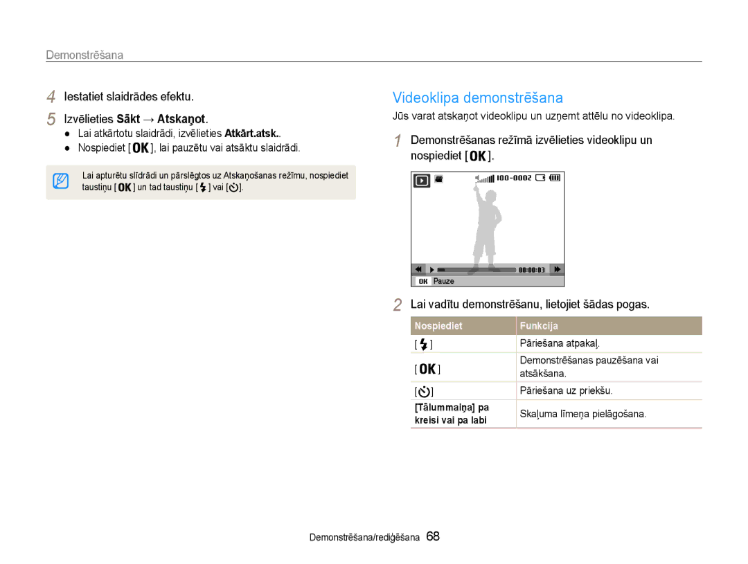 Samsung EC-PL210ZBPBE2 manual Videoklipa demonstrēšana, Iestatiet slaidrādes efektu Izvēlieties Sākt → Atskaņot 