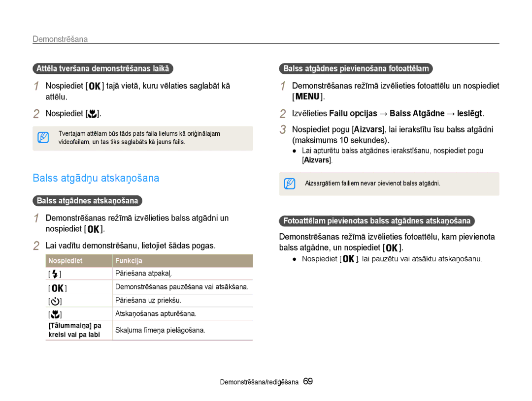 Samsung EC-PL210ZBPBE2 manual Balss atgādņu atskaņošana, Attēlu, Maksimums 10 sekundes 