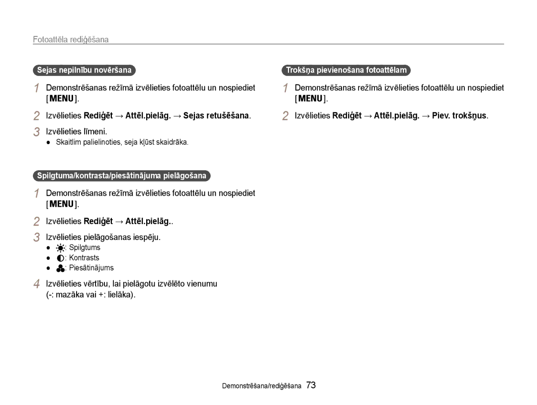 Samsung EC-PL210ZBPBE2 manual Izvēlieties Rediģēt → Attēl.pielāg. → Sejas retušēšana, Izvēlieties līmeni 