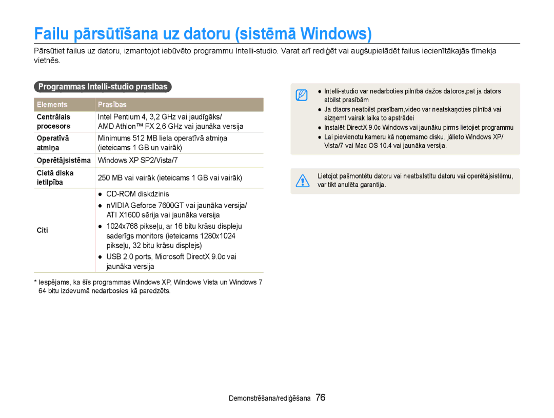 Samsung EC-PL210ZBPBE2 manual Failu pārsūtīšana uz datoru sistēmā Windows, Programmas Intelli-studio prasības 