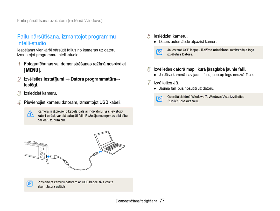 Samsung EC-PL210ZBPBE2 Failu pārsūtīšana, izmantojot programmu Intelli-studio, Failu pārsūtīšana uz datoru sistēmā Windows 