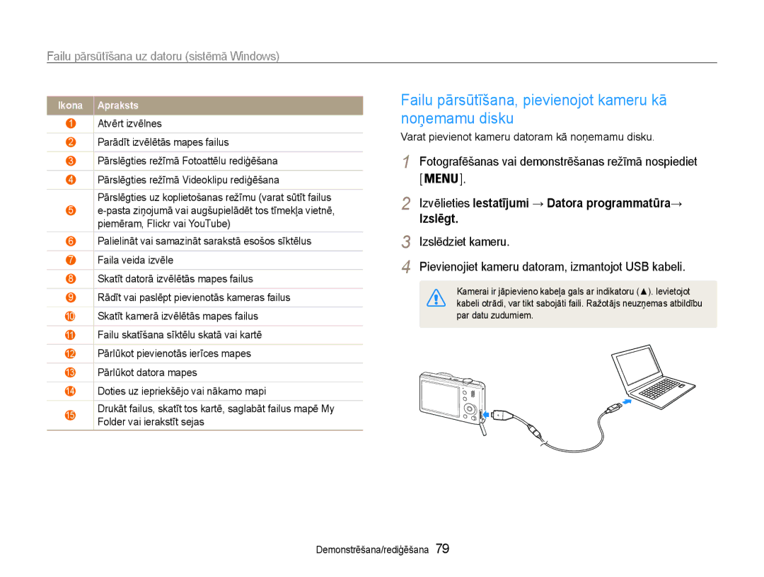 Samsung EC-PL210ZBPBE2 manual Failu pārsūtīšana, pievienojot kameru kā noņemamu disku 