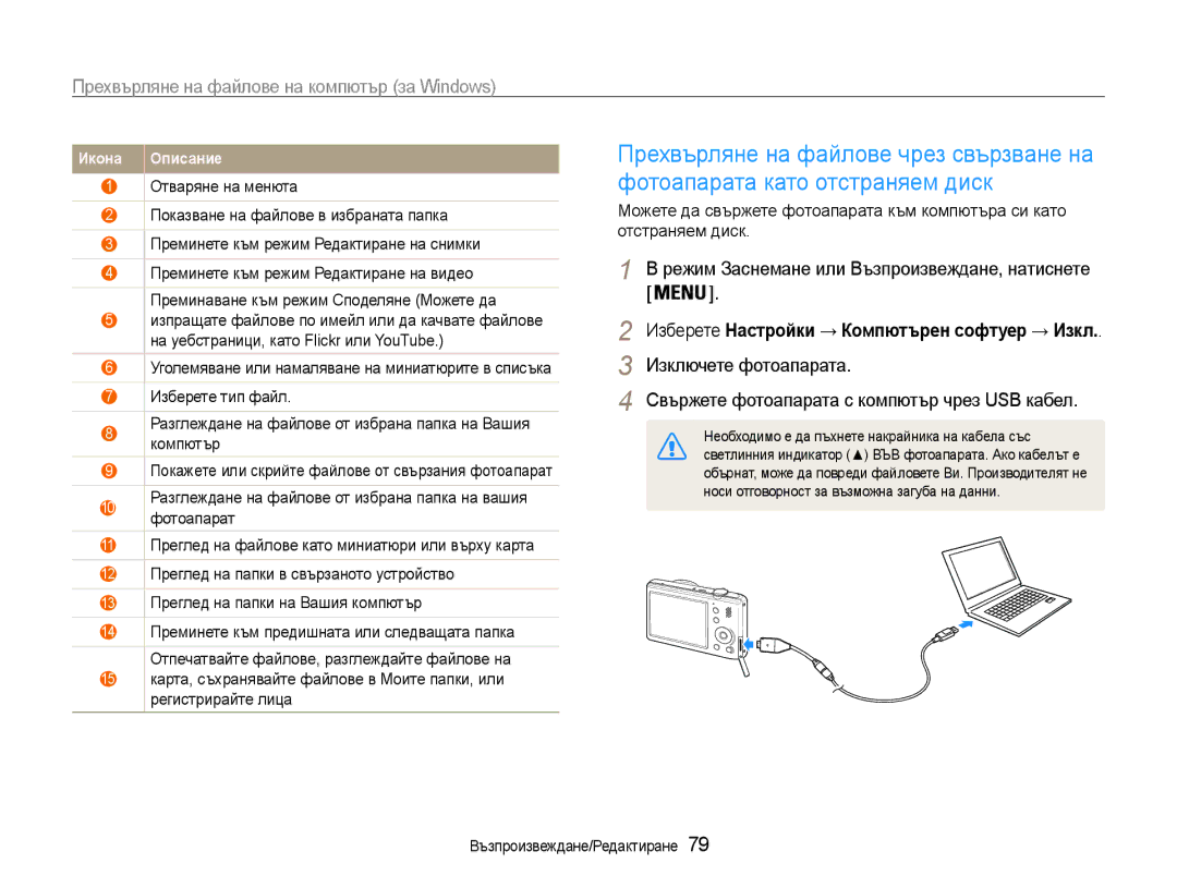 Samsung EC-PL210ZBPBE3 Свържете фотоапарата с компютър чрез USB кабел, Необходимо е да пъхнете накрайника на кабела със 