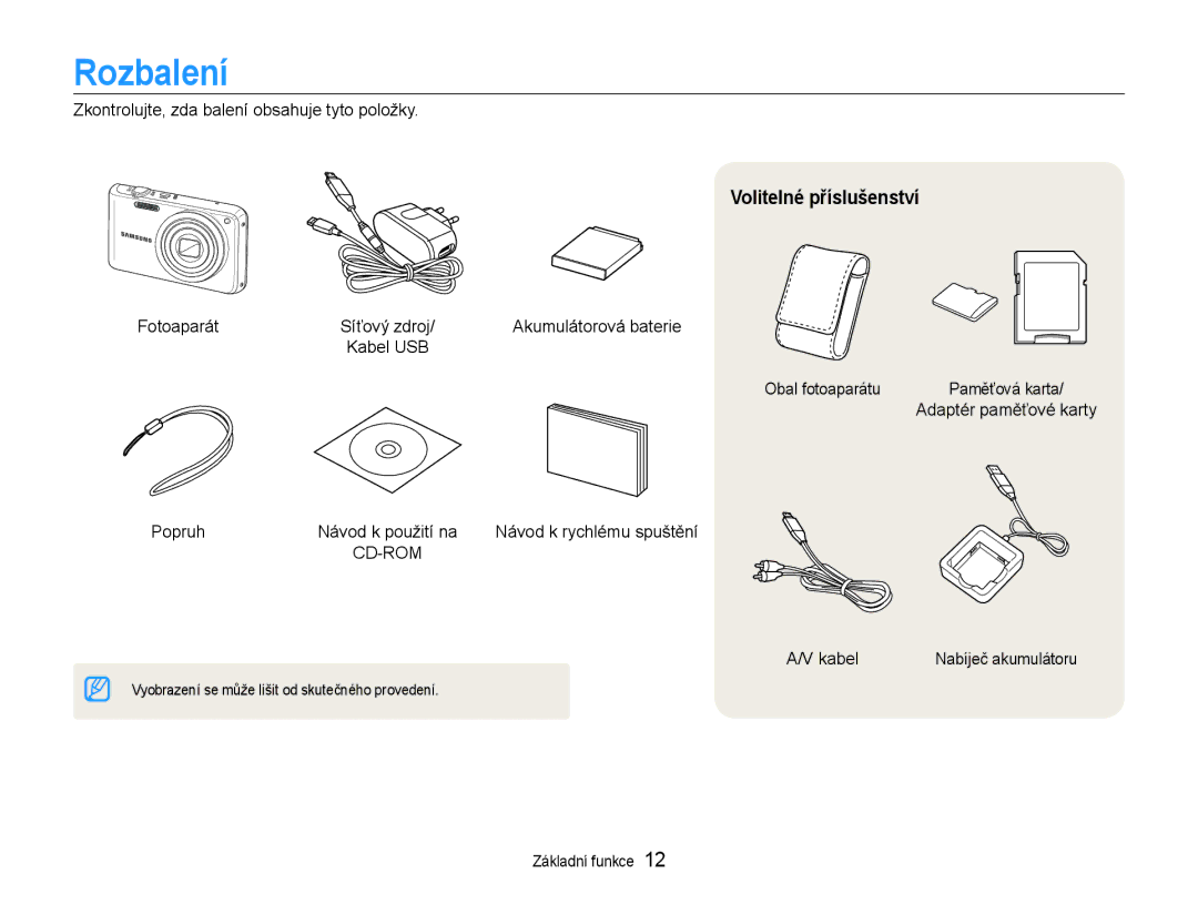 Samsung EC-PL210ZBPSE3, EC-PL210ZBPBE3 manual Rozbalení, Volitelné příslušenství 