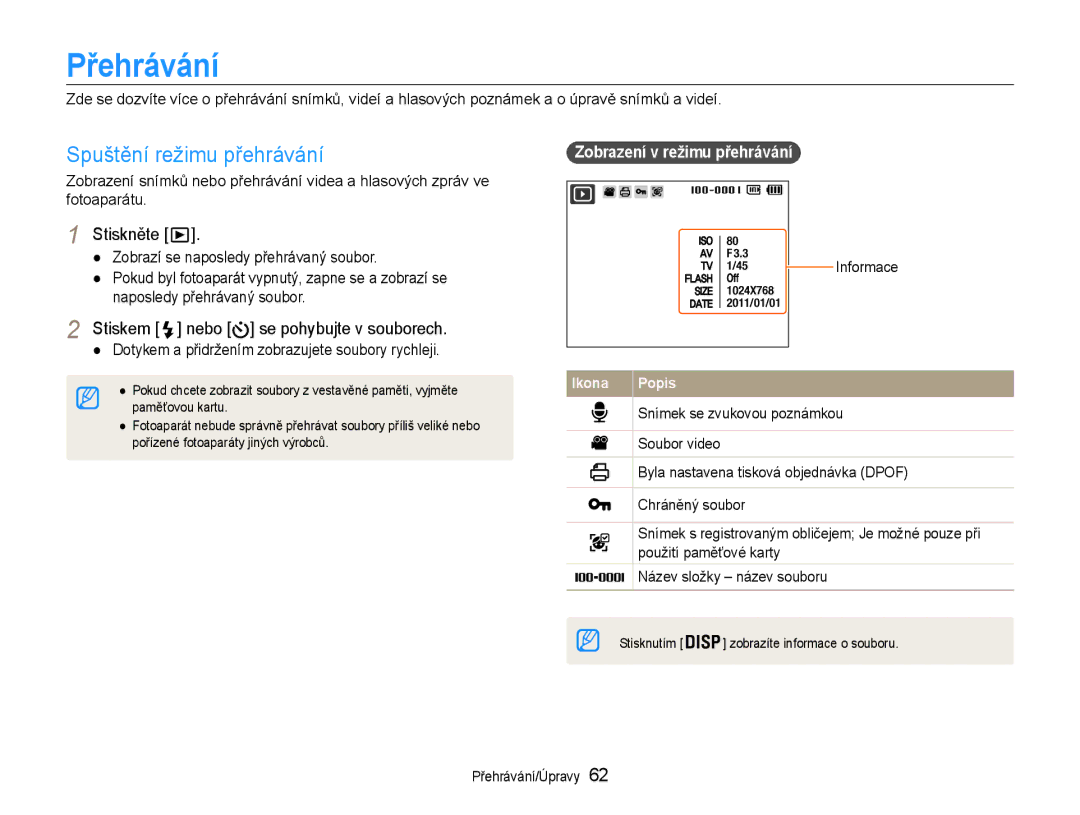 Samsung EC-PL210ZBPSE3, EC-PL210ZBPBE3 manual Přehrávání, Spuštění režimu přehrávání, Zobrazení v režimu přehrávání 