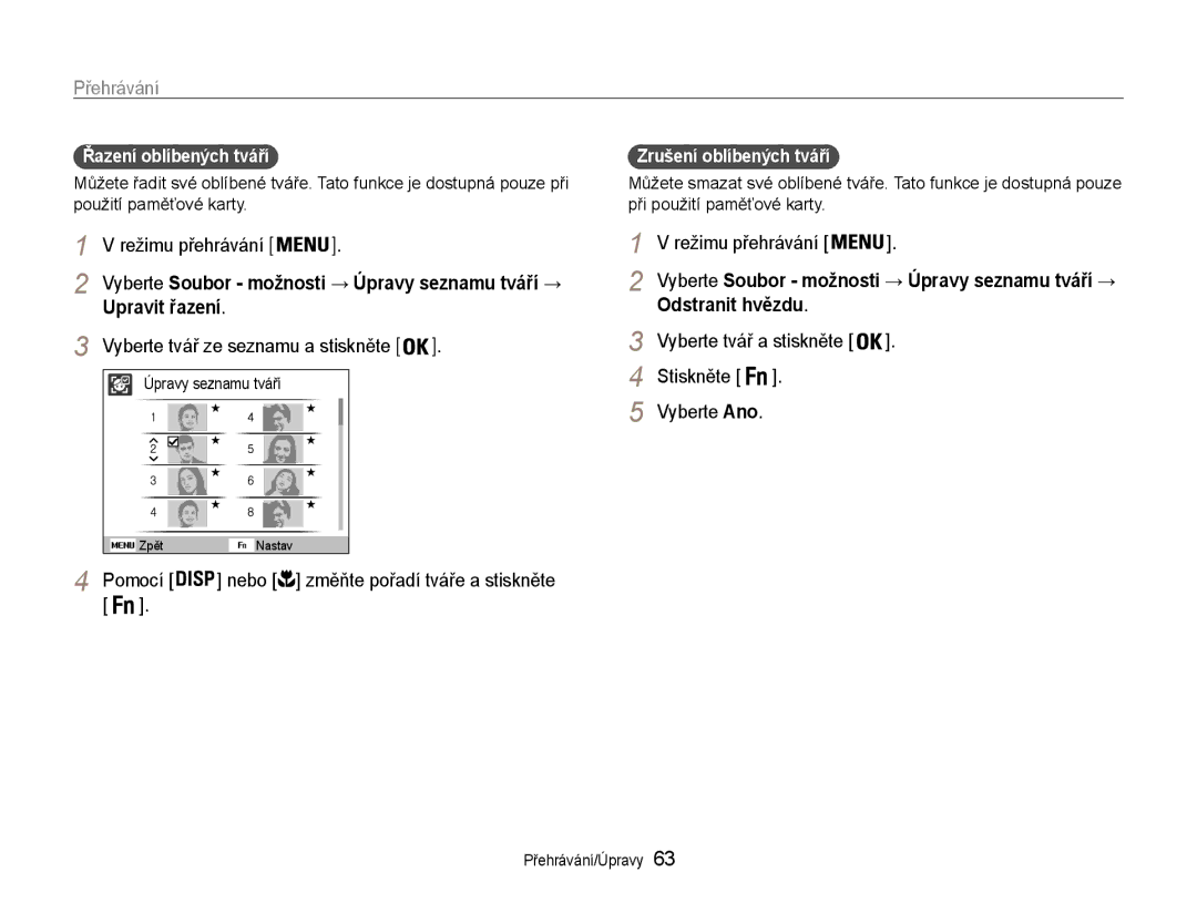 Samsung EC-PL210ZBPBE3, EC-PL210ZBPSE3 manual Upravit řazení, Odstranit hvězdu 