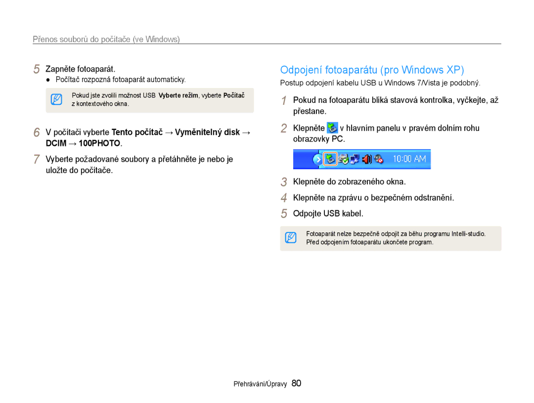 Samsung EC-PL210ZBPSE3, EC-PL210ZBPBE3 manual Odpojení fotoaparátu pro Windows XP 