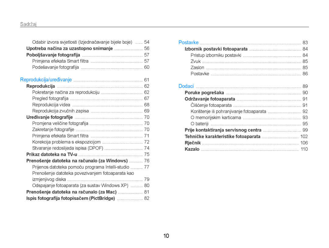 Samsung EC-PL210ZBPBE3 manual Sadržaj﻿, Upotreba načina za uzastopno snimanje 