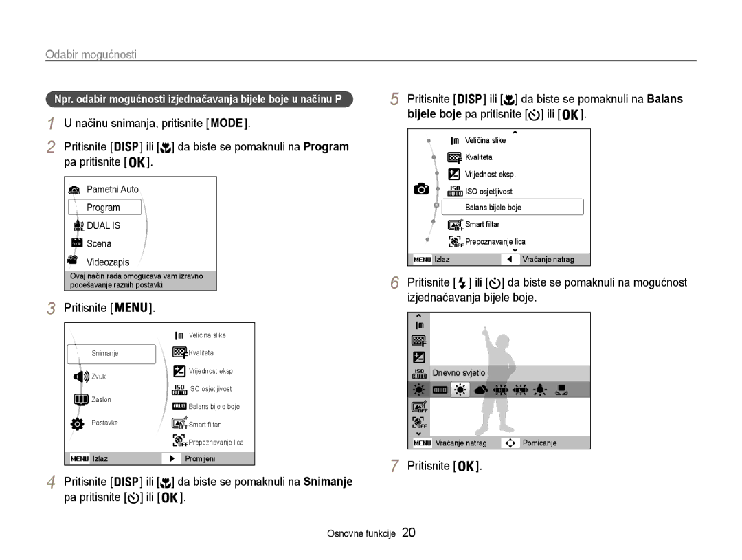 Samsung EC-PL210ZBPBE3 manual Odabir mogućnosti 