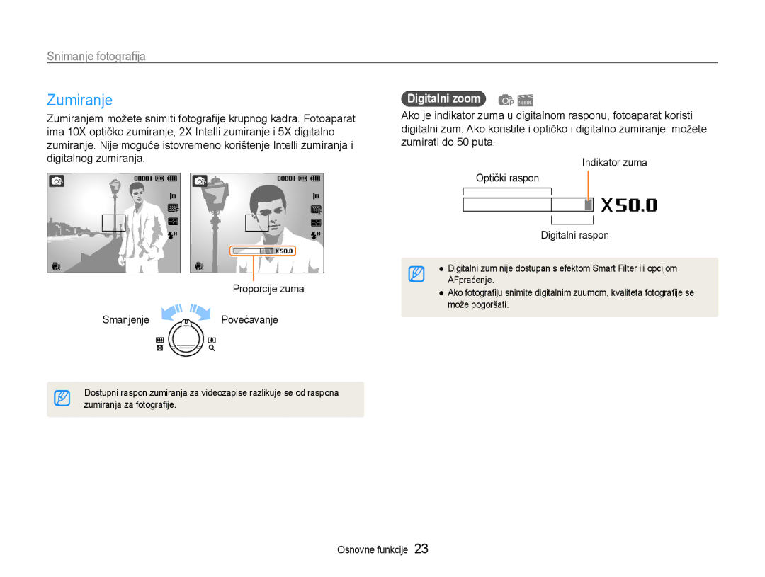 Samsung EC-PL210ZBPBE3 manual Zumiranje, Snimanje fotografija, Digitalni zoom 