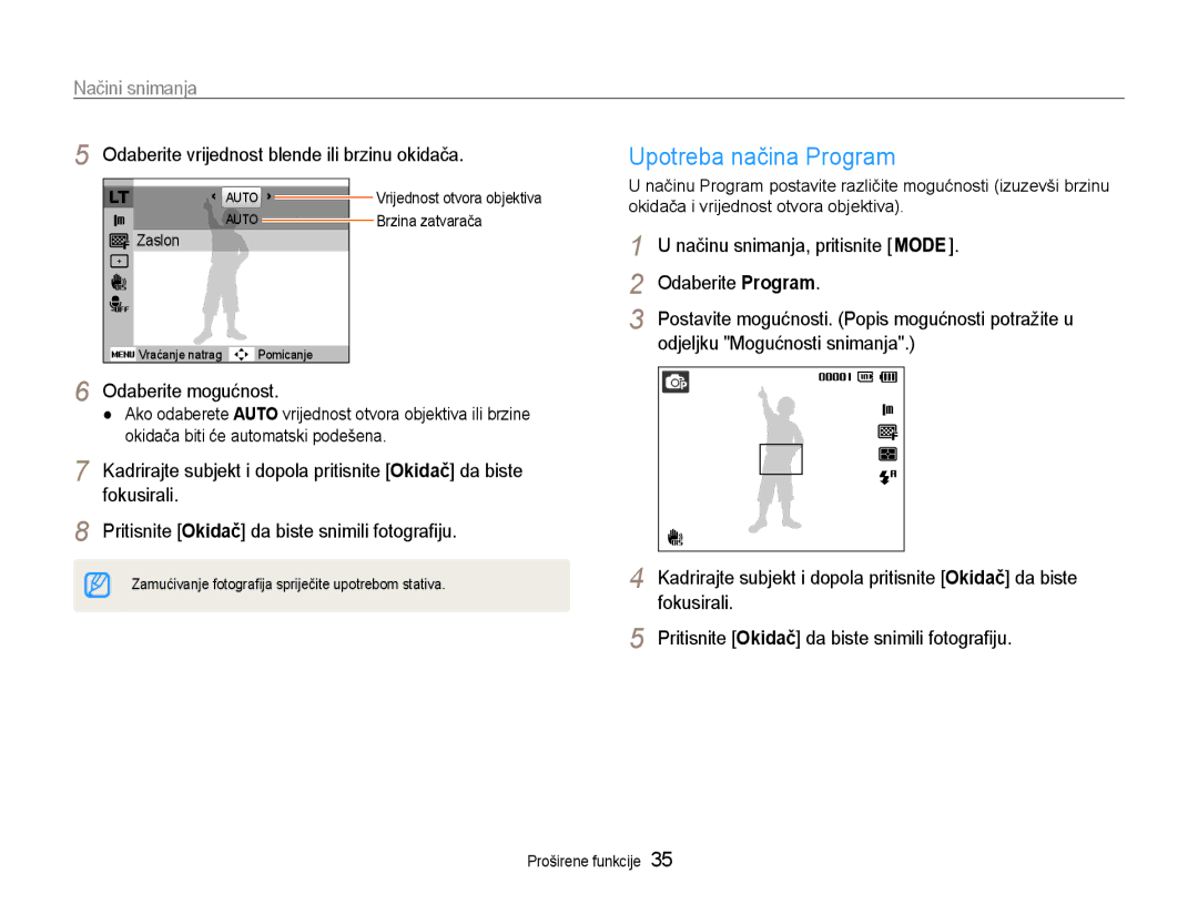 Samsung EC-PL210ZBPBE3 manual Odaberite vrijednost blende ili brzinu okidača, Odaberite mogućnost 