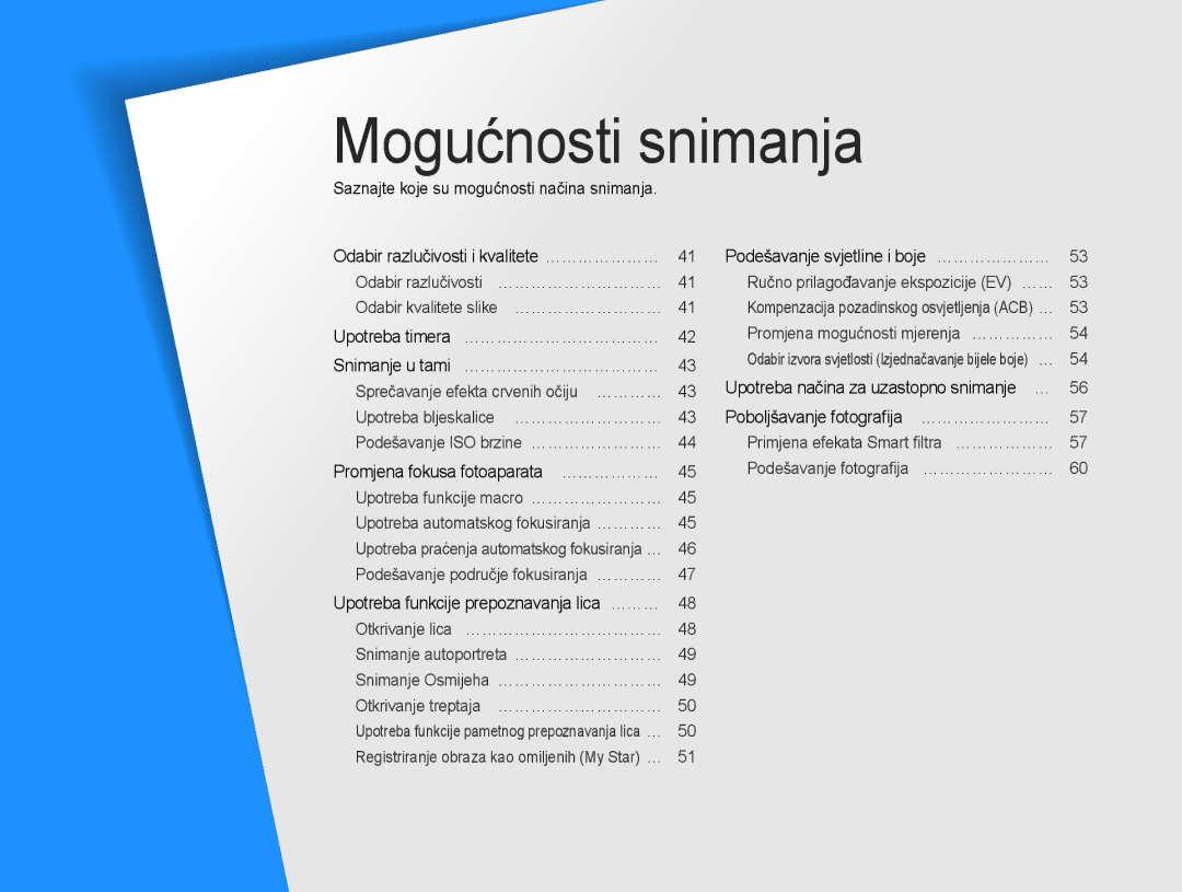 Samsung EC-PL210ZBPBE3 manual Mogućnosti snimanja 