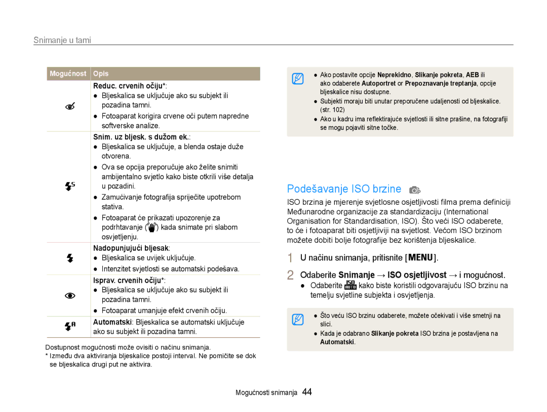 Samsung EC-PL210ZBPBE3 manual Podešavanje ISO brzine, Snimanje u tami 