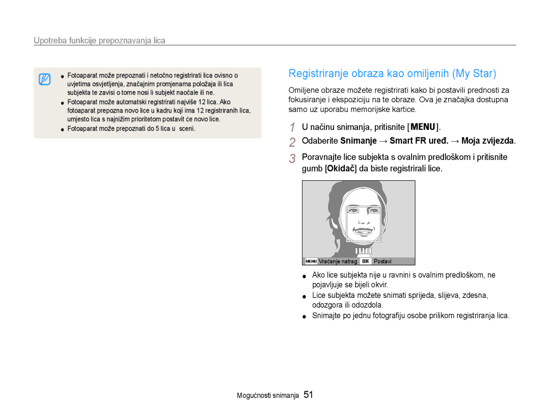 Samsung EC-PL210ZBPBE3 manual Registriranje obraza kao omiljenih My Star, Gumb Okidač da biste registrirali lice 